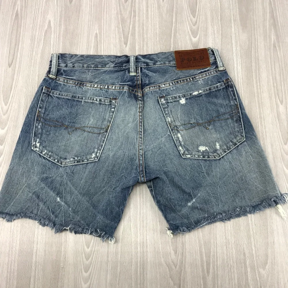 Polo Ralph Lauren Distressed Denim‎ Shorts Medium Wash Raw Hem Size 32